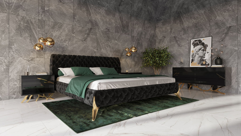 Modrest Legend Modern Black Velvet & Gold Bed Model VGVCBD8111-BLKGLD