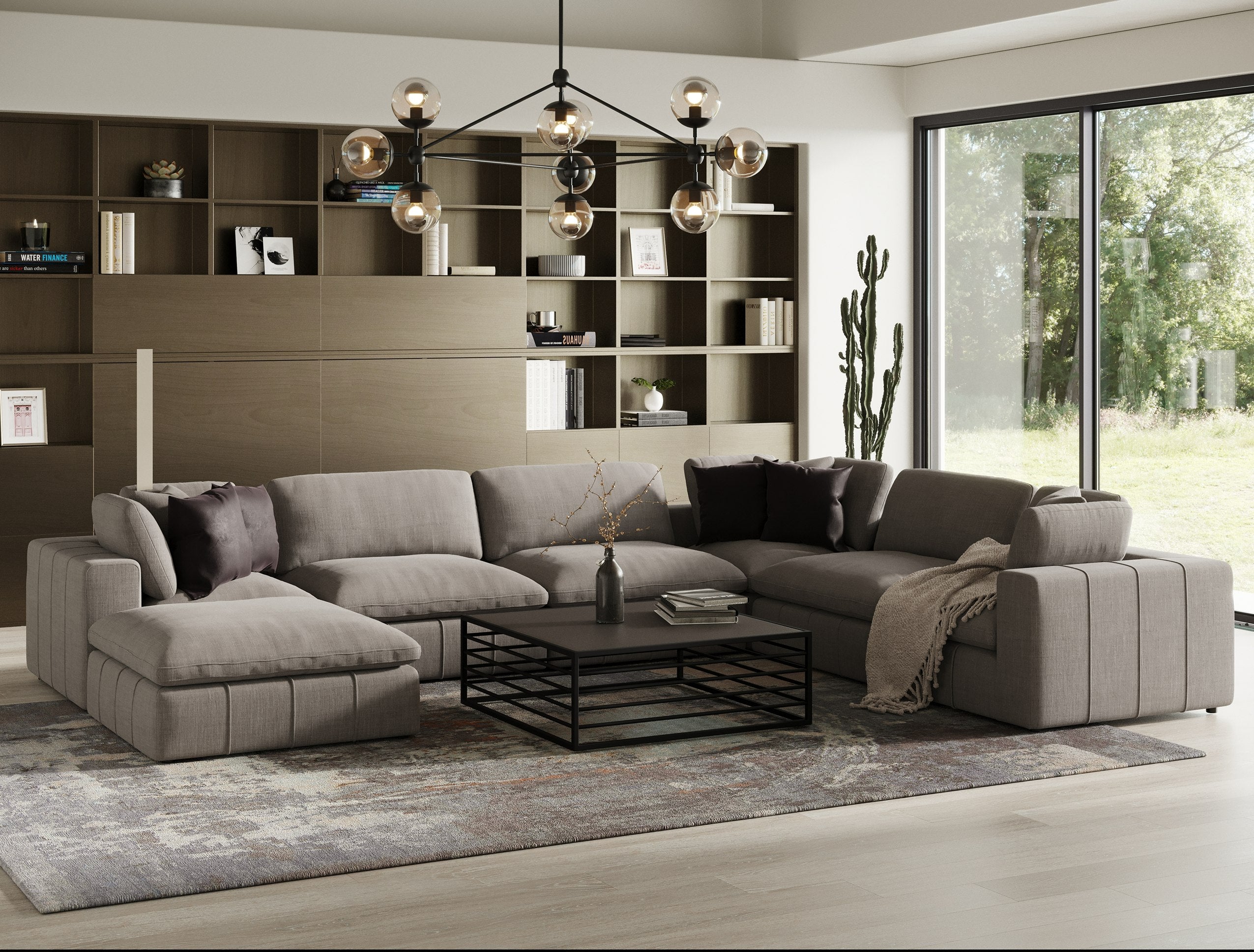 Divani Casa Vicki Modern Grey Fabric Modular Sectional Sofa & Ottoman Model VGKK-KF.8033-SECT-MUSH