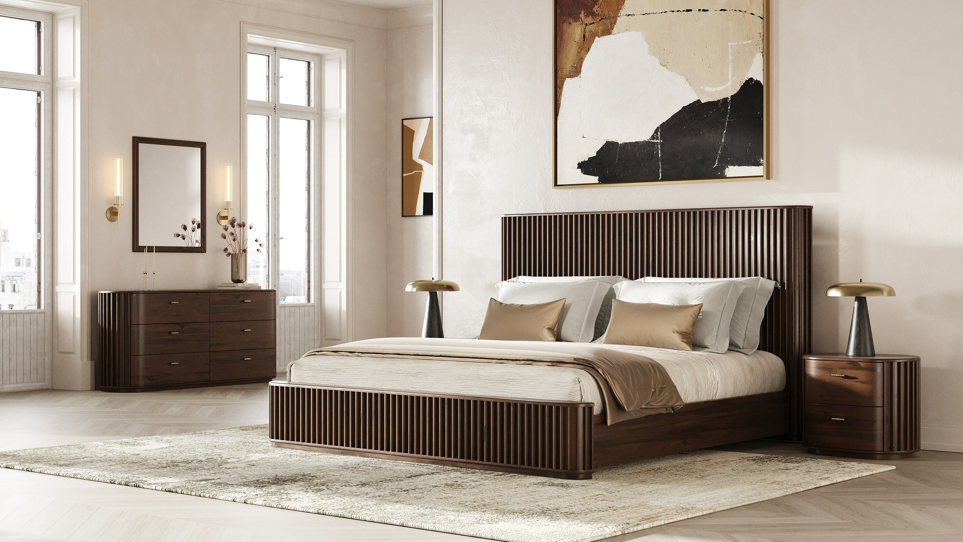 Eastern King Modrest Fields Modern Walnut Acacia Bedroom Set Model VGWD-VGD3-SET-WAL-EK